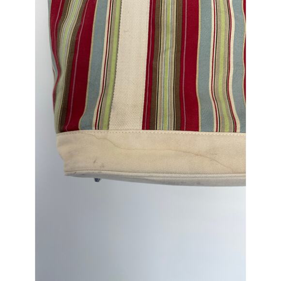 Retired Pottery Barn Large Canvas Tote Boat Bag Stripes Zipper Closer Red Cream - Picture 2 of 16